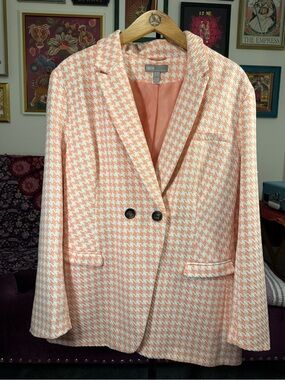 ASOS Pink & White Houndstooth Blazer Coat